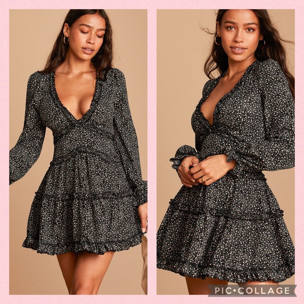 Lulu’s Admire You Black Floral Ruffled Mini Dress